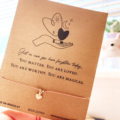 You Are Loved Heart Charm Cord Carded Bracelet Giftable