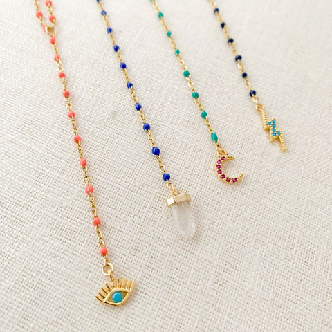 Quaintrelle Green Moon Drop Charm Necklace